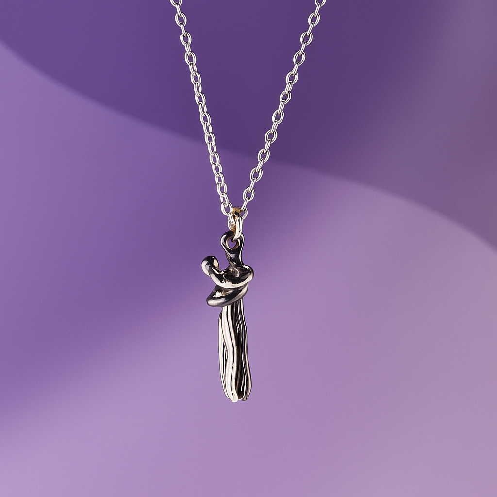 Silver and Black Hug Couple Chain Pendant
