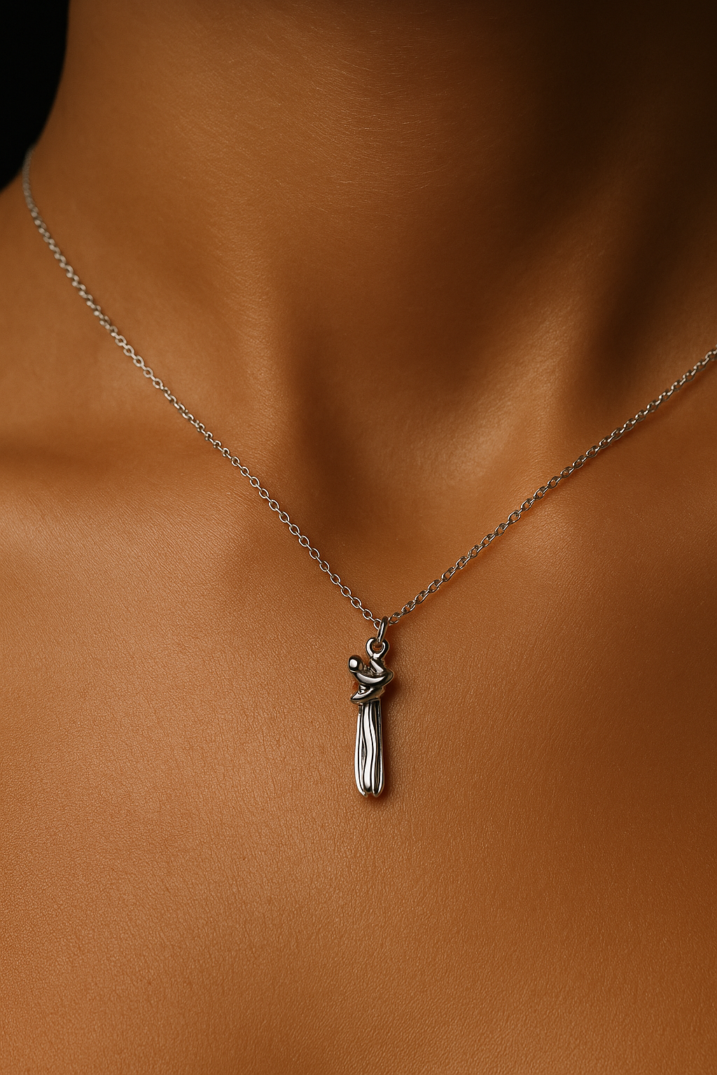 Silver and Black Hug Couple Chain Pendant