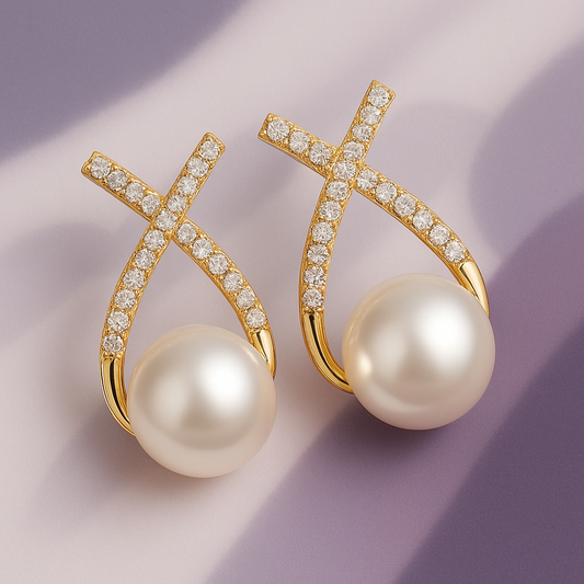 Korean Studded Cross Pearl Stud Earrings