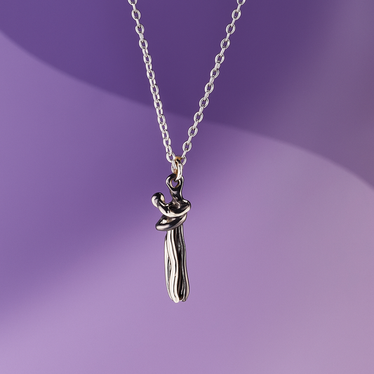 Silver and Black Hug Couple Chain Pendant