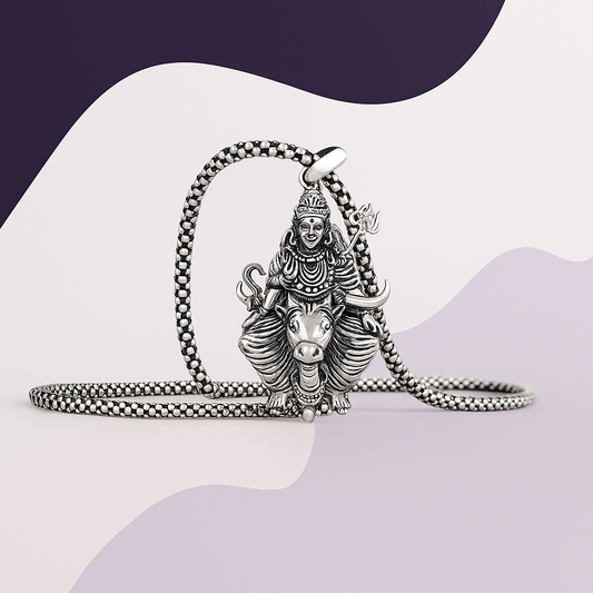 Lord Shiva with Nandi Silver Pendant Chain