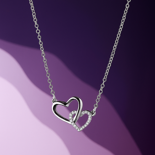 Women's Dual Heart Pendant with Chain Micro Plating