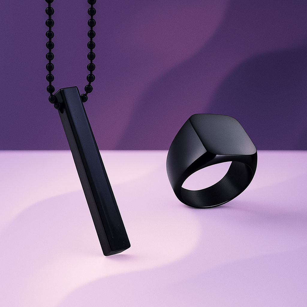 Saizen black vertical bar pendant with ring for boys and mens