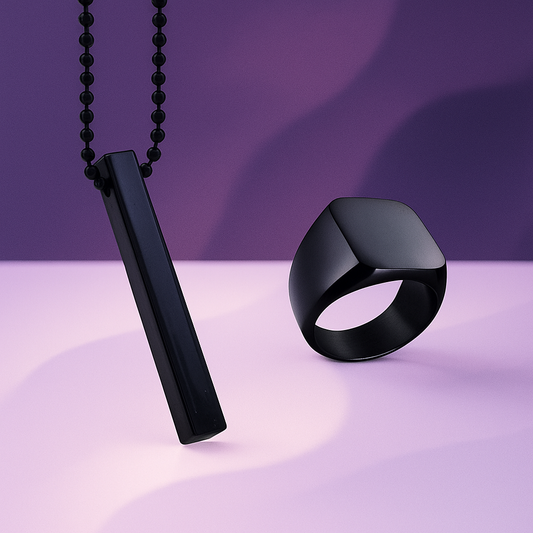 Saizen black vertical bar pendant with ring for boys and mens
