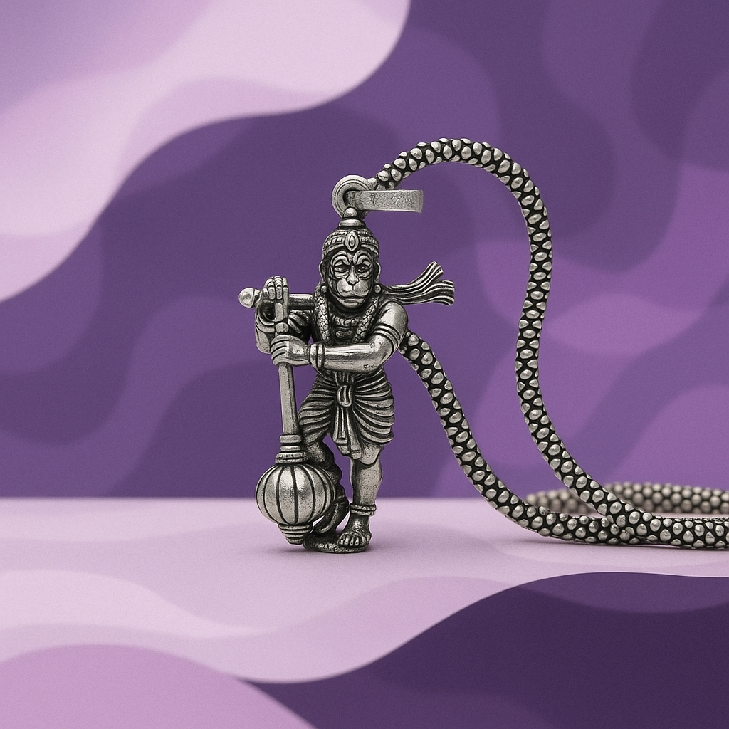 Hanumanji With Gada Silver Pendant Chain