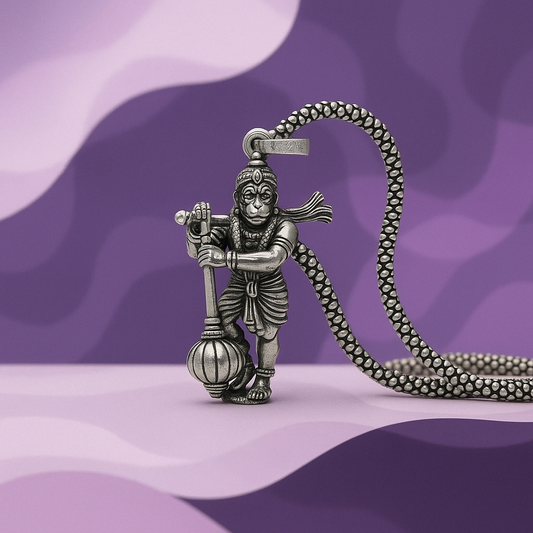 Hanumanji With Gada Silver Pendant Chain