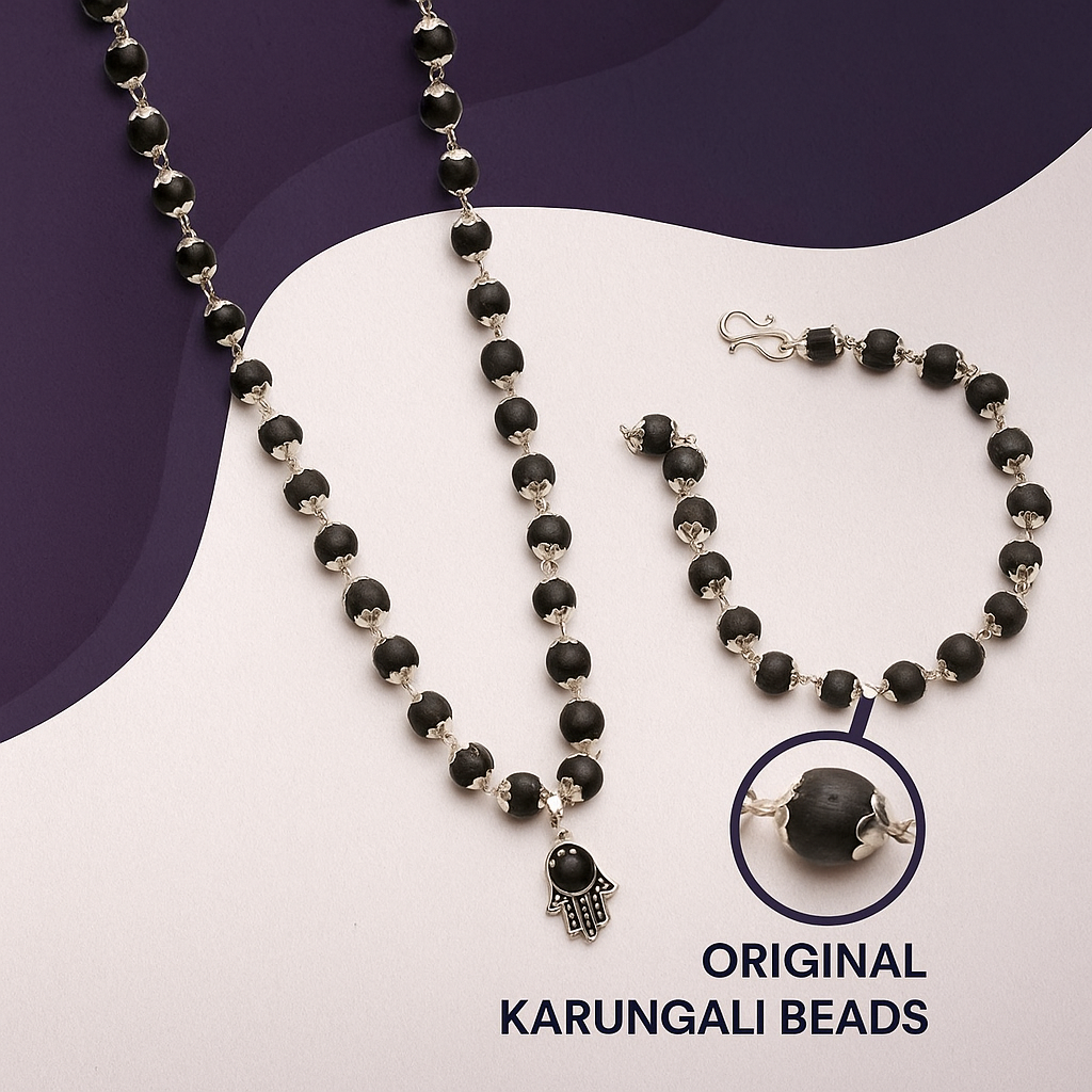 [Silver Plated Karungali Mala + Karungali Bracelet Combo